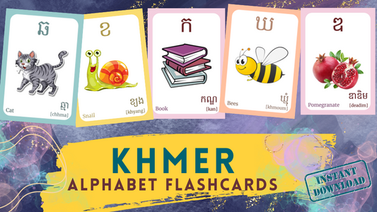 Khmer Alphabet FLASHCARD with picture, Learning Khmer, Khmer Letter Flashcard,Khmer Language