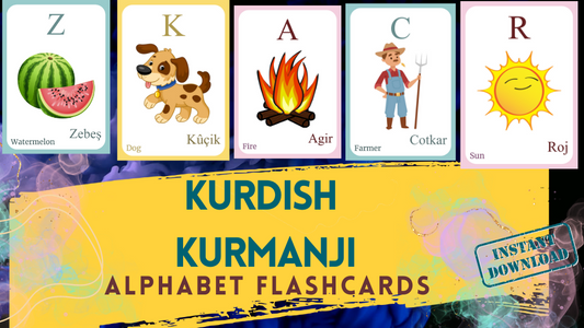 Kurdish Alphabet FLASHCARD with picture, Learning Kurdish, Kurdish Letter Flashcard,Kurdish Language