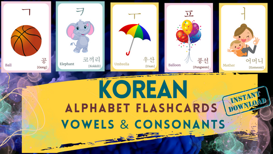 KOREAN Alphabet FLASHCARD  - Vowels and Consonants , Single and Double , Hangul, Learning Korean,  Korean Vowels, Korean Consonants