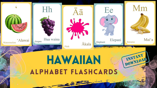 Hawaiian Alphabet FLASHCARD with picture, Learning Hawaiian, Hawaiian Letter Flashcard, Hawaiian Language, Digital Download