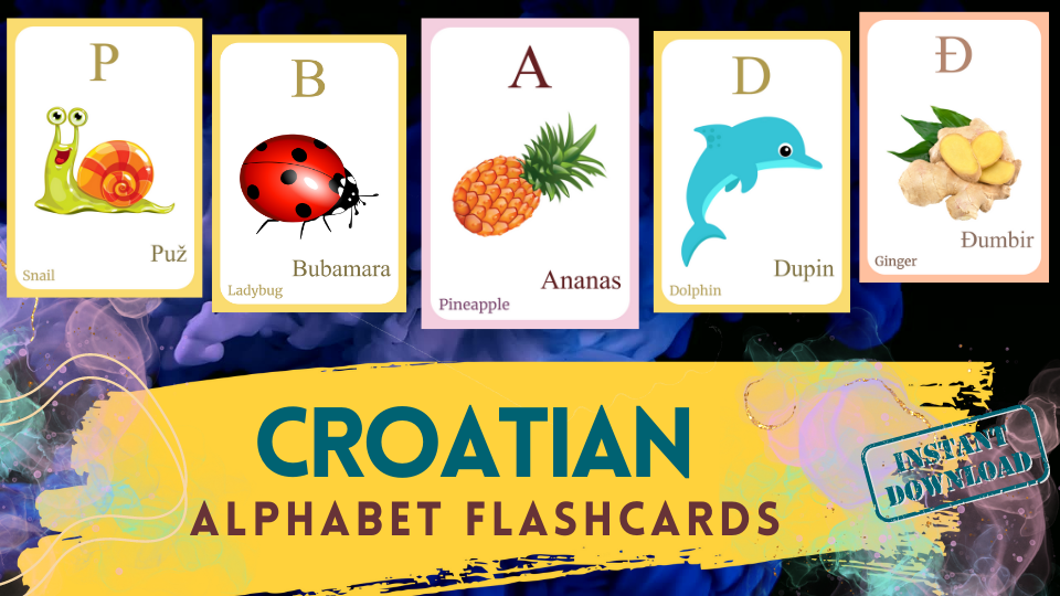 Croatian Alphabet FLASHCARD with picture, Learning Croatian, Croatian Letter Flashcard,Croatian Language