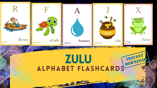Zulu Alphabet FLASHCARD with picture, Learning Zulu, Zulu Letter Flashcard,Zulu Language,Pdf flashcards, Digital Download
