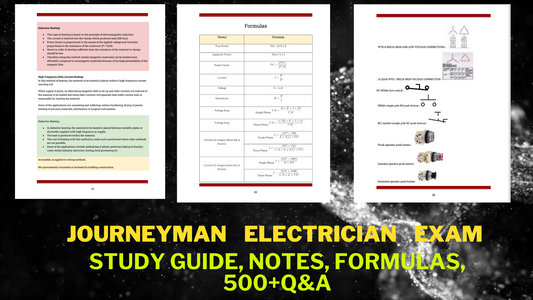 JOURNEYMAN Electrician Exam - Study Guide, Notes, Formulas and 500+Questions