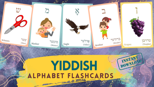 Yiddish Alphabet FLASHCARD with picture, Learning Yiddish, Yiddish Letter Flashcard,Yiddish Language
