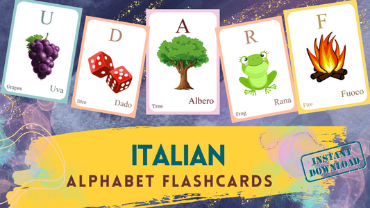 Italian Alphabet FLASHCARD with picture, Learning Italian, Italian Letter Flashcard,Italian Language