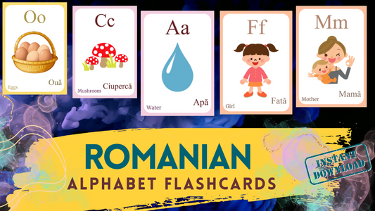 ROMANIAN Alphabet FLASHCARD with picture, Learning ROMANIAN, Romanian Letter Flashcard,Romanian Language,Pdf flashcards