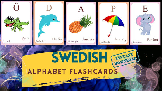 Swedish Alphabet FLASHCARD with picture, Learning Swedish, Swedish Letter Flashcard,Swedish Language