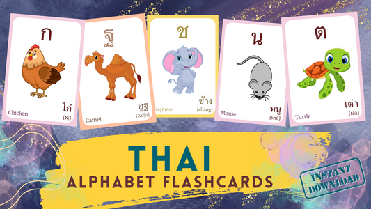 THAI Alphabet FLASHCARD with picture, Learning THAI, Thai Letter Flashcard, Thai Language,Pdf flashcards, Digital Download