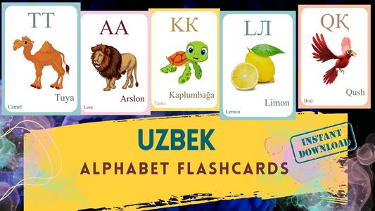 Uzbek Alphabet FLASHCARD with picture, Learning Uzbek, Uzbek Letter Flashcard,Uzbek Language