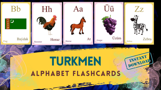 Turkmen Alphabet FLASHCARD - Both Vowels and Consonants, Learning Turkmen, Turkmen Language, Digital Download