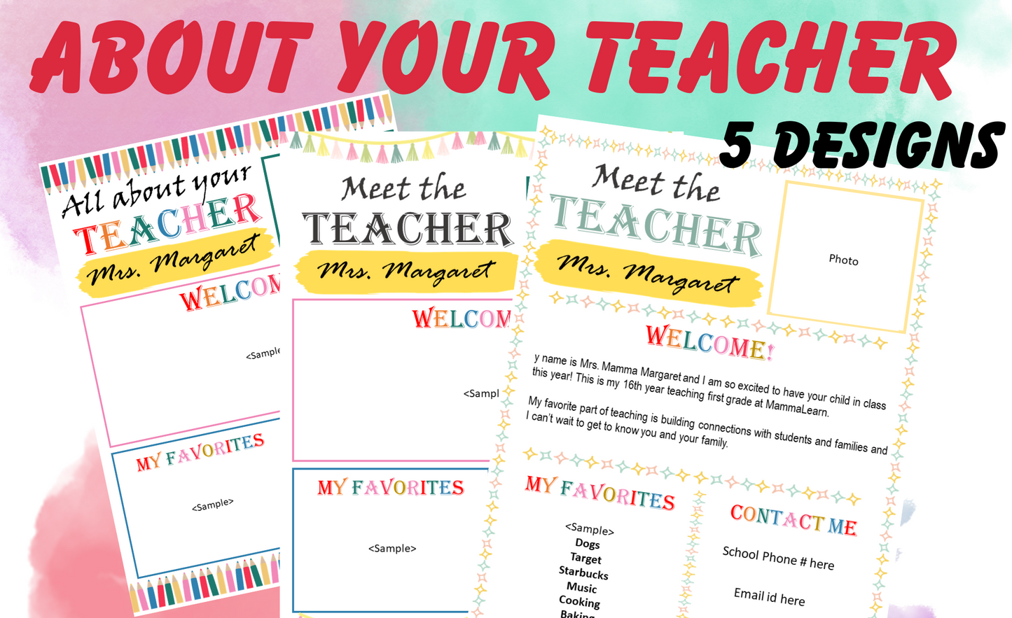 Meet The Teacher Template Editable - All About Your Teacher Template ( 5 Designs)