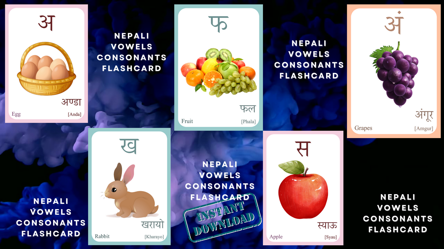 Nepali Alphabet FLASHCARD - Both Vowels and Consonants, Learning Nepali, Nepali  Letter Flashcard, Nepali  Language, Digital Download