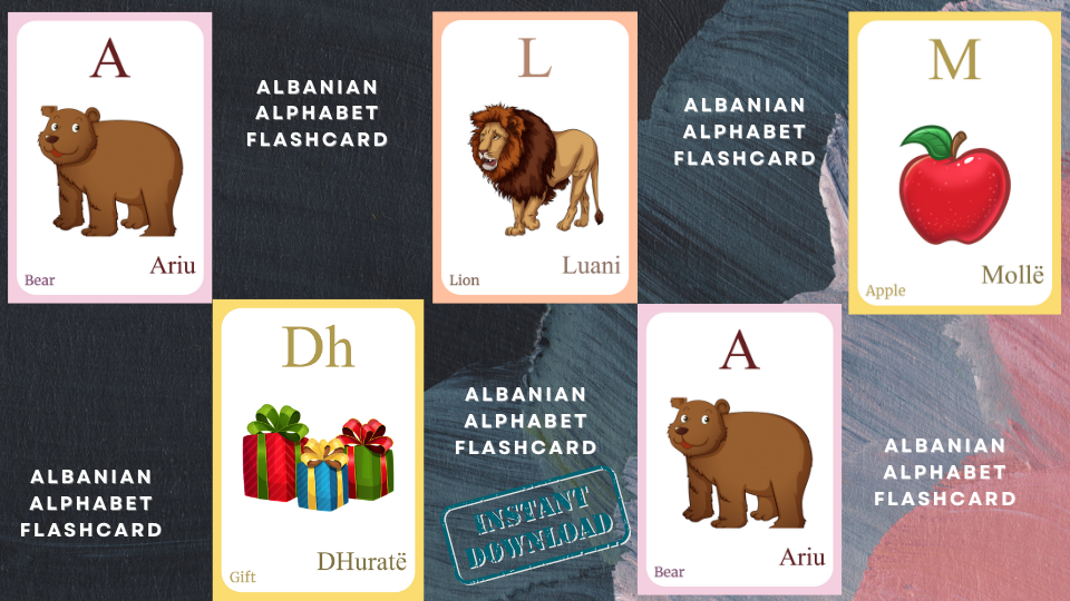 ALBANIAN Alphabet FLASHCARD with picture, Learning ALBANIAN, Albanian Letter Flashcard,Albanian Language,Pdf flashcards, Digital Download
