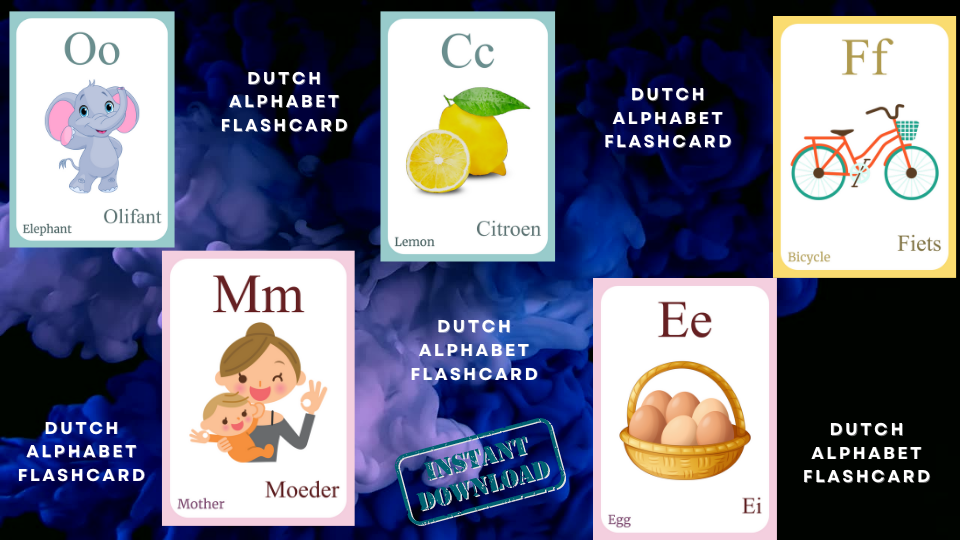 Dutch Alphabet FLASHCARD with picture, Learning Dutch, Dutch Letter Flashcard,Dutch Language