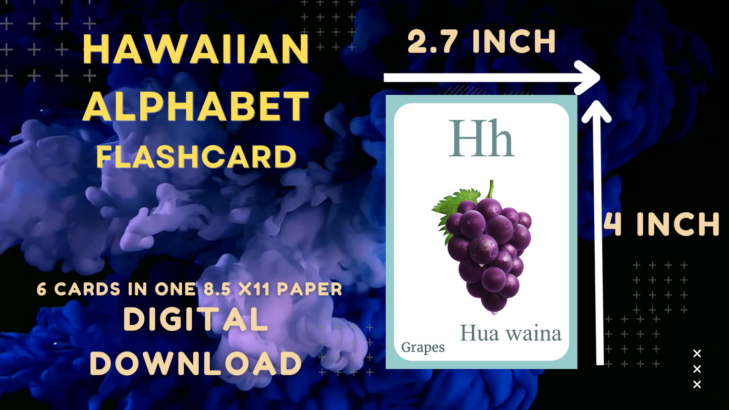 Hawaiian Alphabet FLASHCARD with picture, Learning Hawaiian, Hawaiian Letter Flashcard, Hawaiian Language, Digital Download