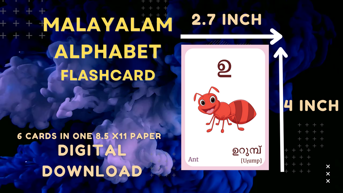 Malayalam Alphabet FLASHCARD - Both Vowels and Consonants, Learning Malayalam, Malayalam Language, Digital Download