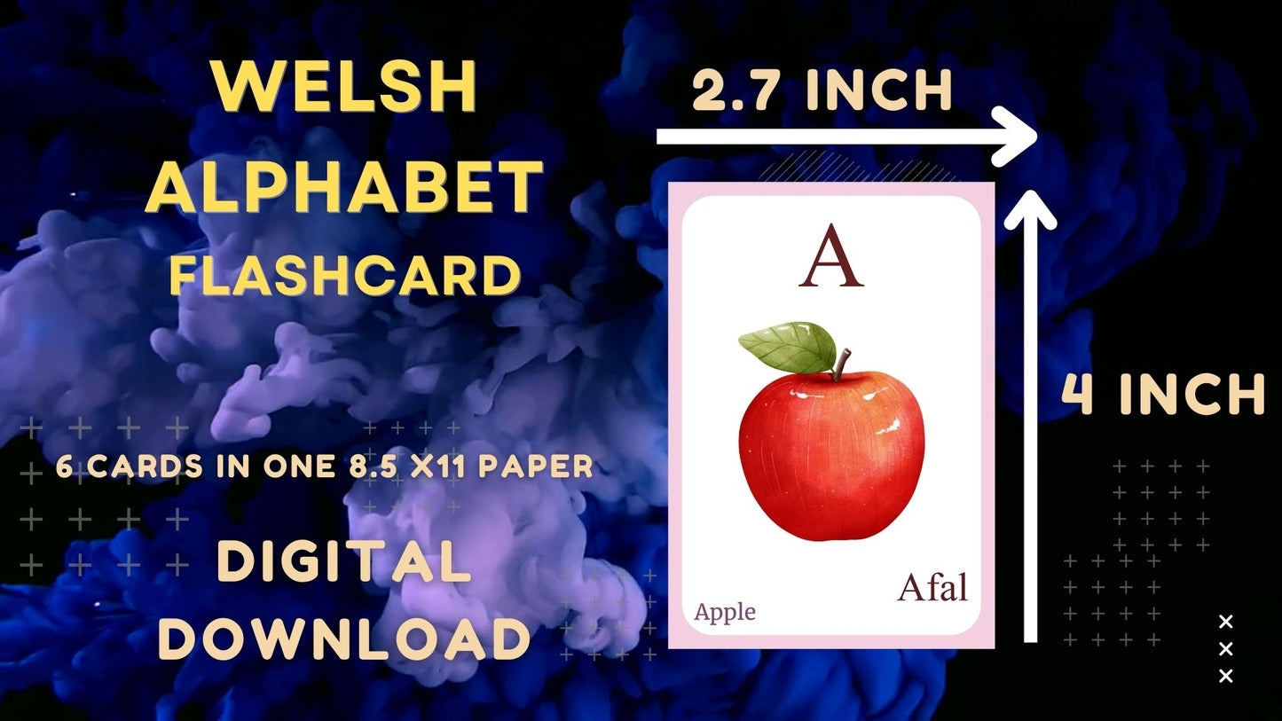 Welsh Alphabet FLASHCARD with picture, Learning Welsh, Welsh Letter Flashcard,Welsh Language