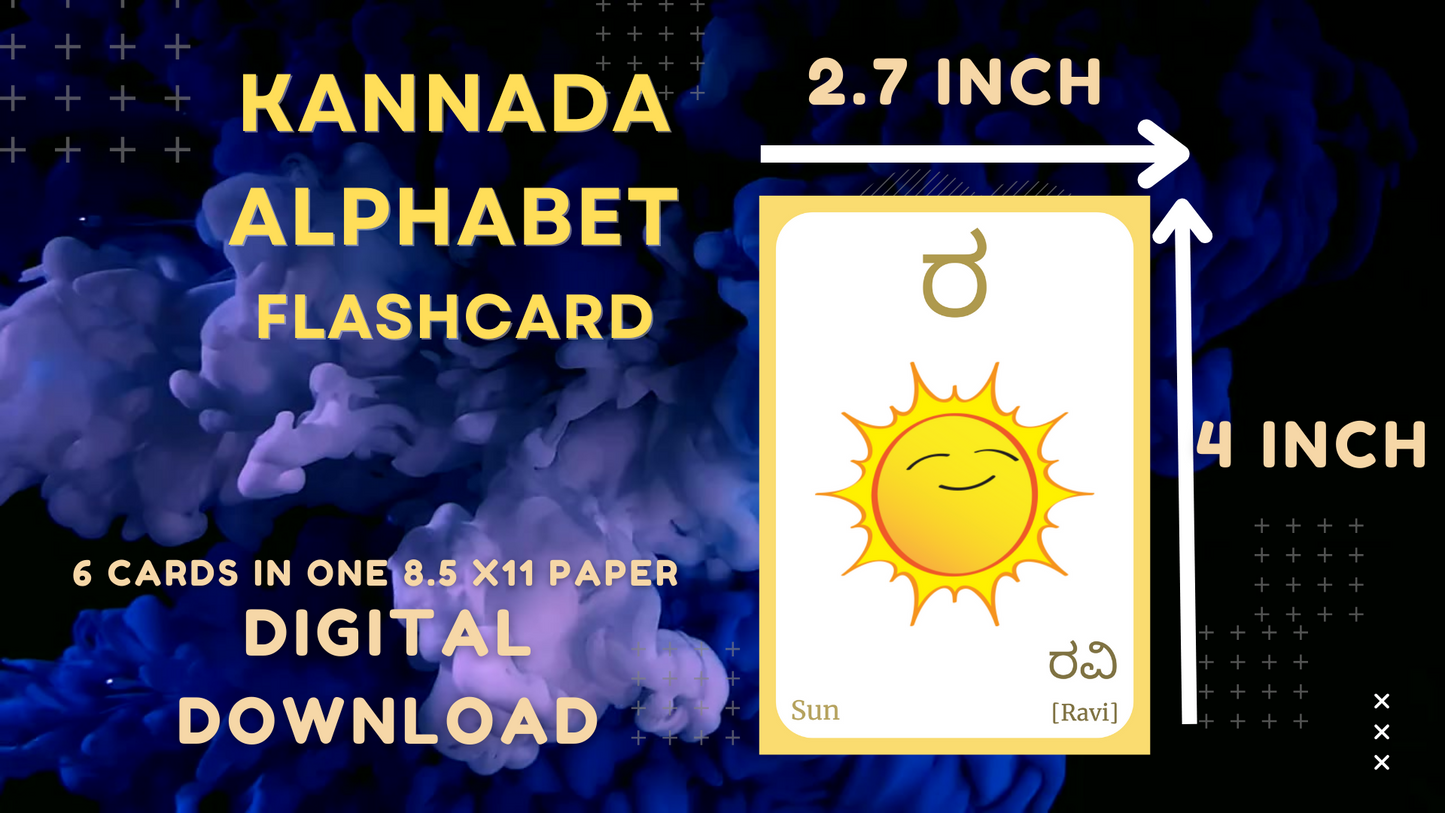 Kannada Alphabet FLASHCARD - Both Vowels and Consonants, Learning Kannada, Kannada Language, Digital Download