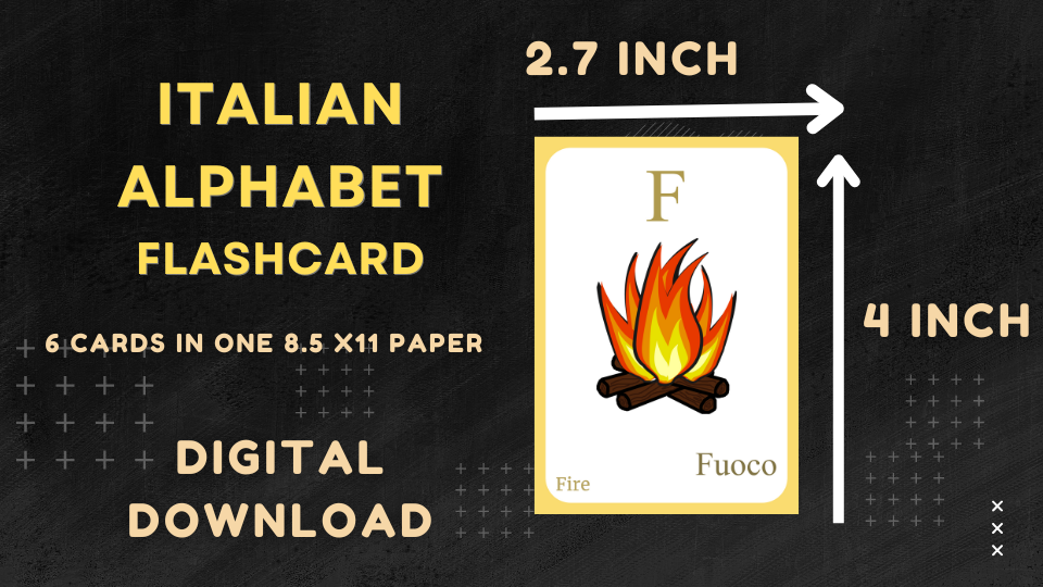 Italian Alphabet FLASHCARD with picture, Learning Italian, Italian Letter Flashcard,Italian Language