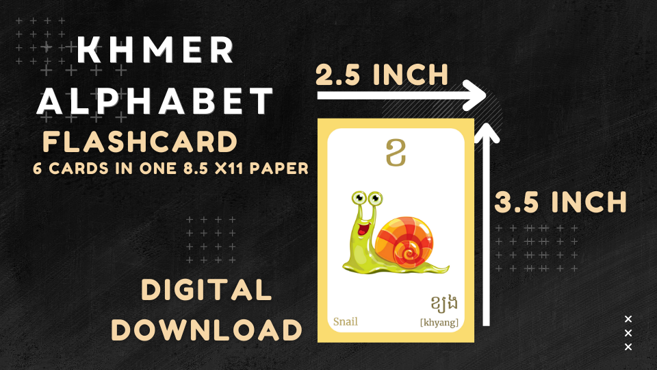Khmer Alphabet FLASHCARD with picture, Learning Khmer, Khmer Letter Flashcard,Khmer Language