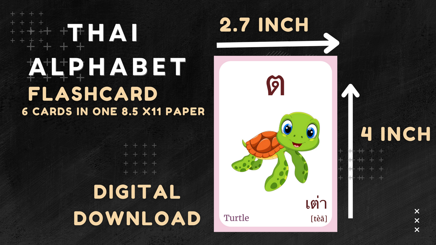 THAI Alphabet FLASHCARD with picture, Learning THAI, Thai Letter Flashcard, Thai Language,Pdf flashcards, Digital Download