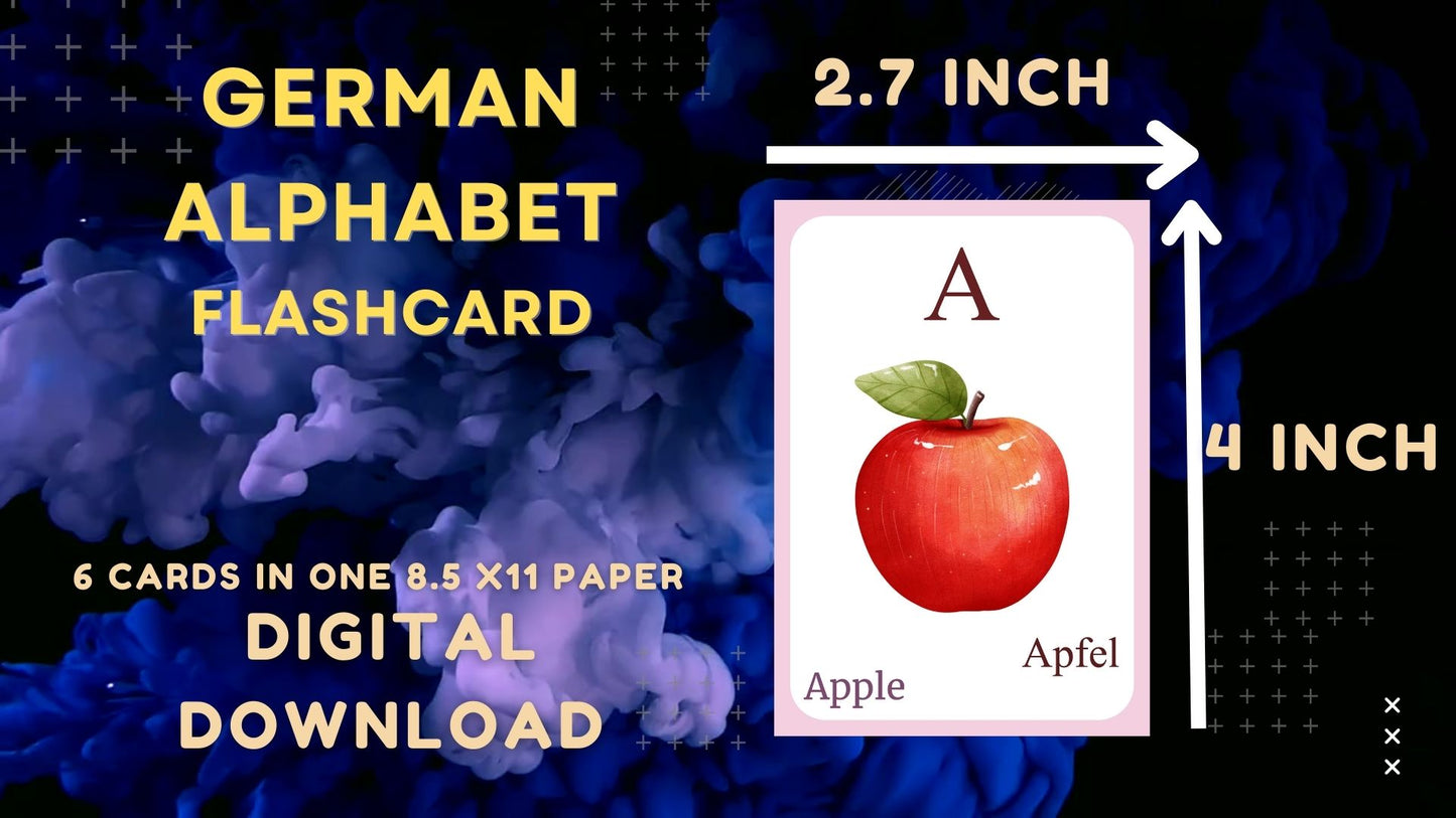 German Alphabet FLASHCARD with picture, Learning German, German Letter Flashcard,German Language