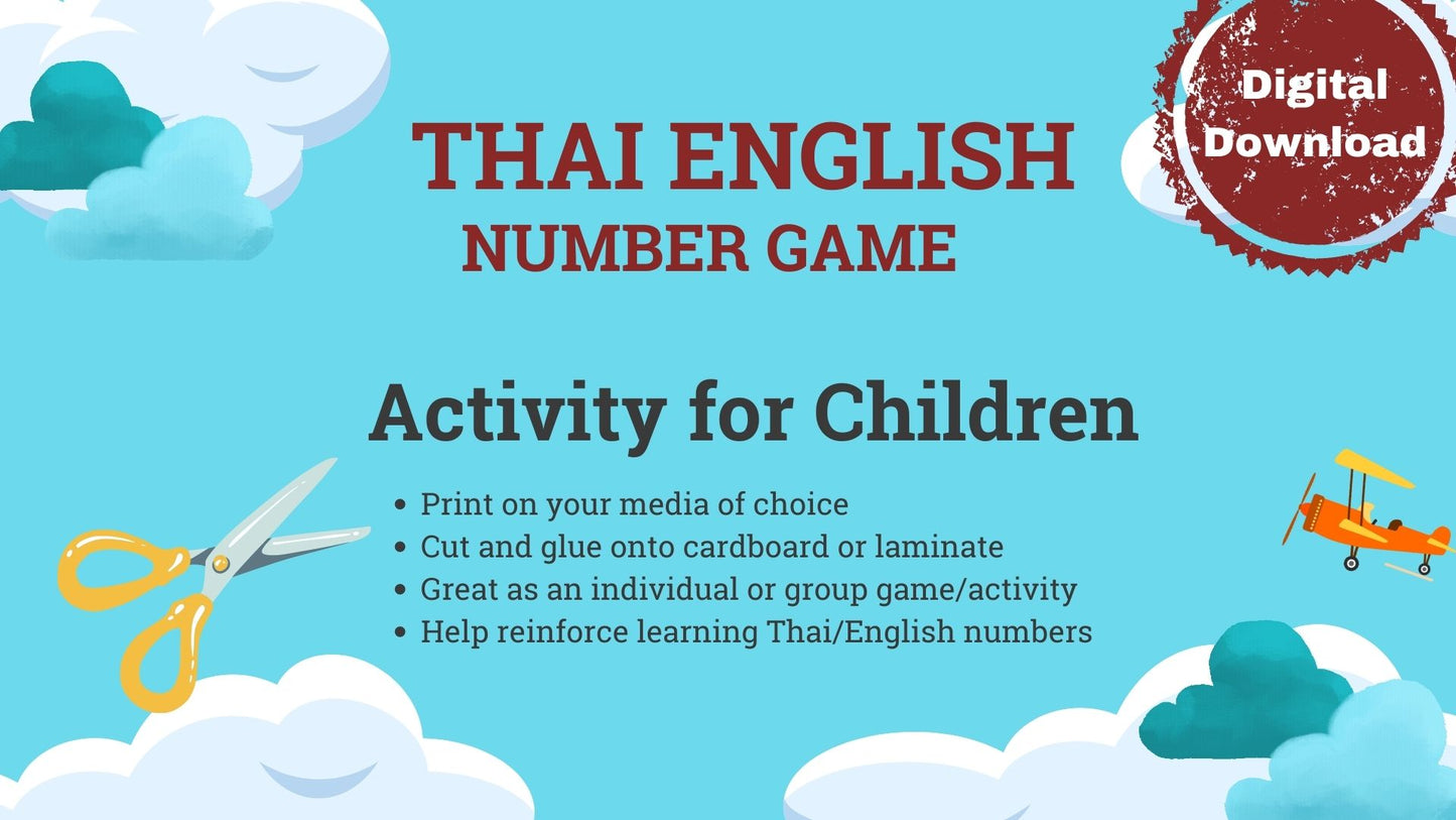 Thai and English Number Game, Thai Games, Learn Thai Childrens Activity