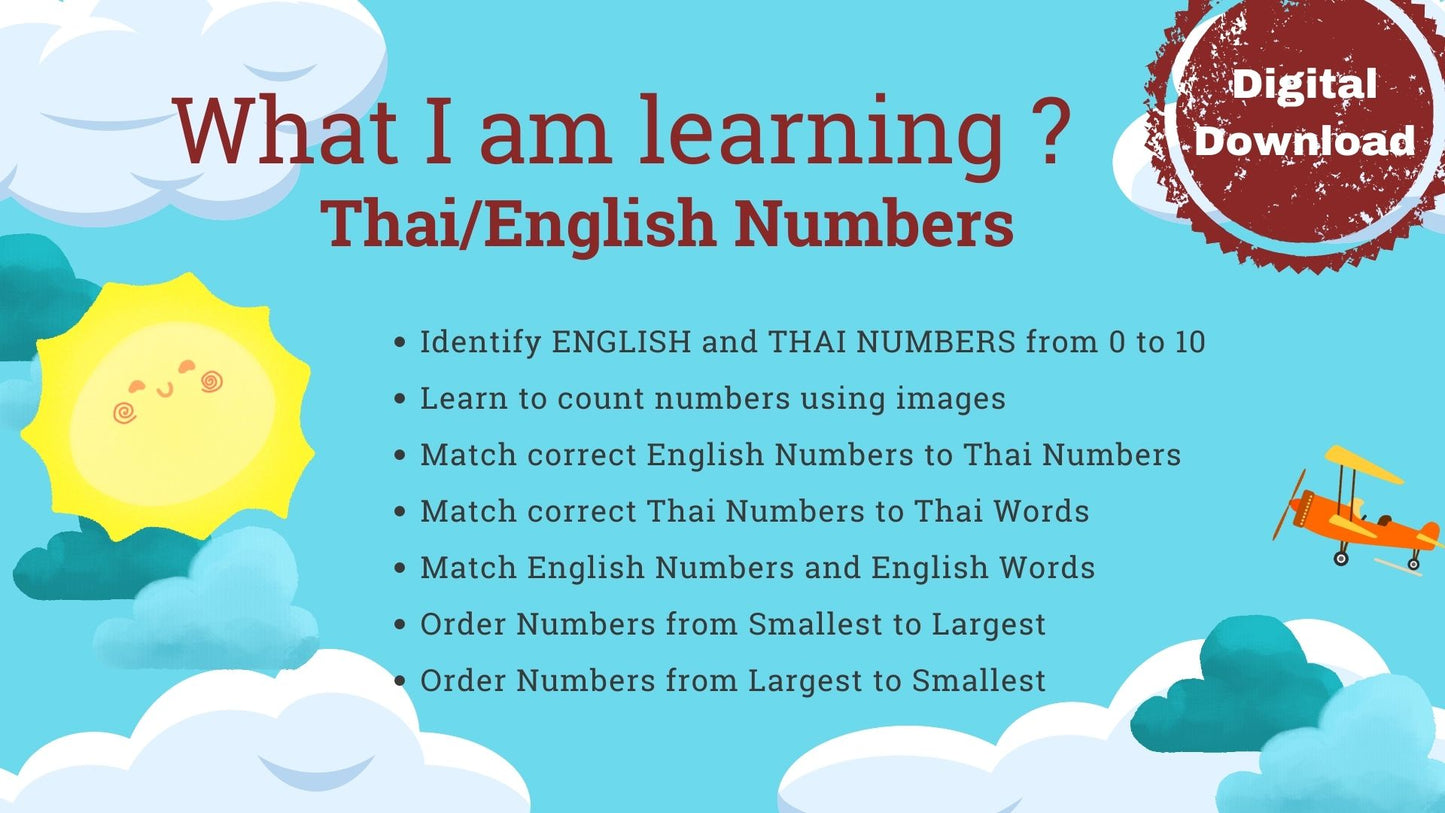 Thai and English Number Game, Thai Games, Learn Thai Childrens Activity