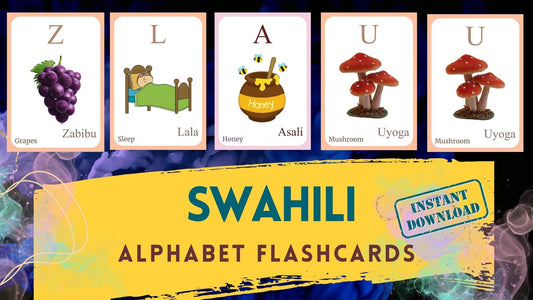 Swahili Alphabet FLASHCARD with picture, Learning Swahili, Swahili Letter Flashcard,Swahili Language