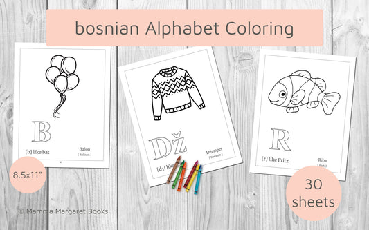Bosnian Alphabet Coloring Pages (30 pages), Printable Bosnian Alphabet worksheet