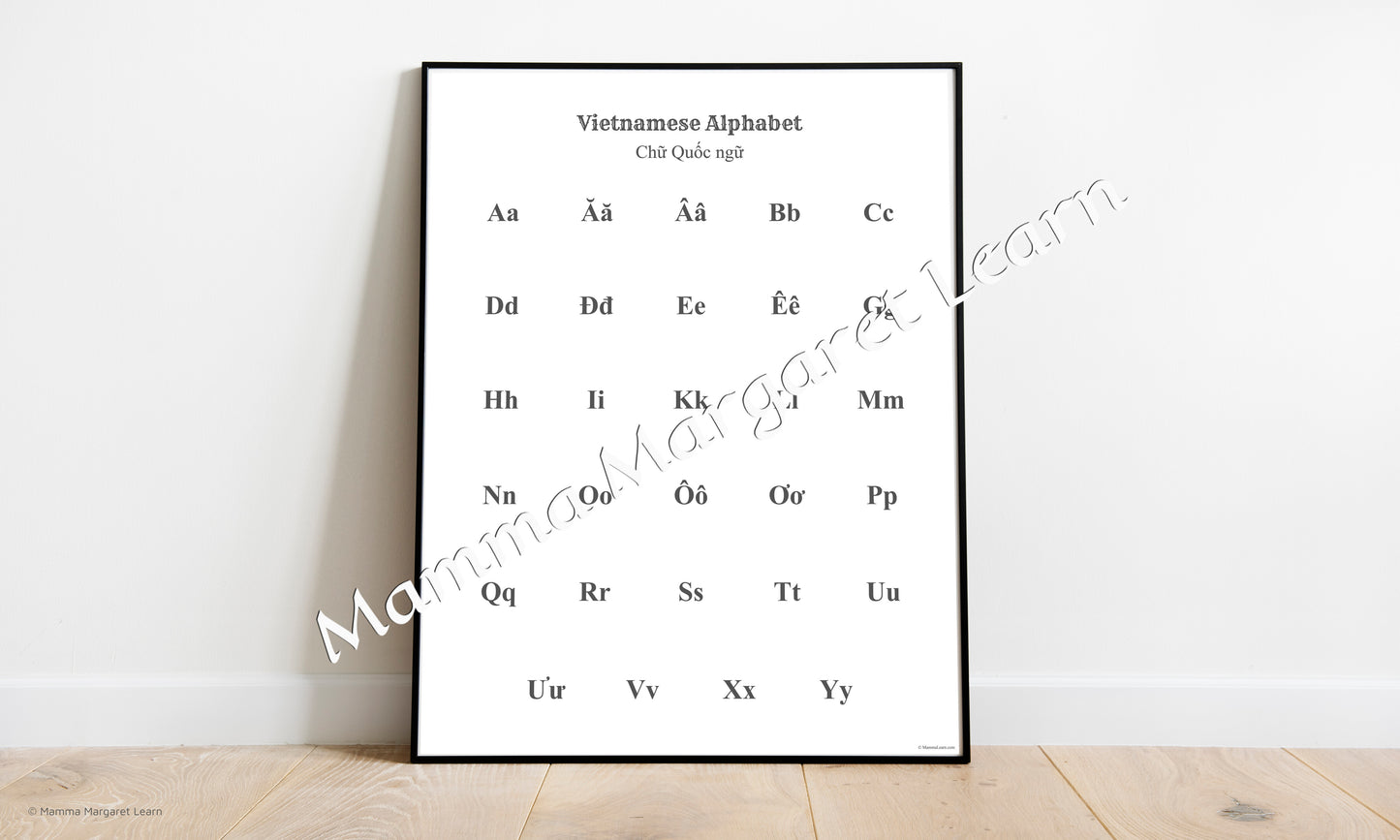 Vietnamese Alphabet Poster | Chart, Minimalist