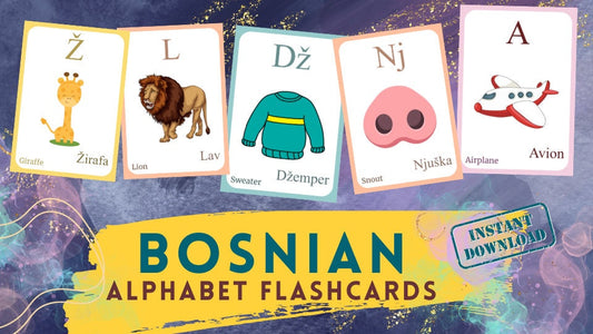 BOSNIAN Alphabet FLASHCARD with picture, Learning BOSNIAN, Bosnian Letter Flashcard,Bosnian Language,Pdf flashcards, Digital Download