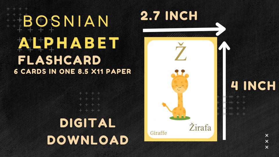 BOSNIAN Alphabet FLASHCARD with picture, Learning BOSNIAN, Bosnian Letter Flashcard,Bosnian Language,Pdf flashcards, Digital Download