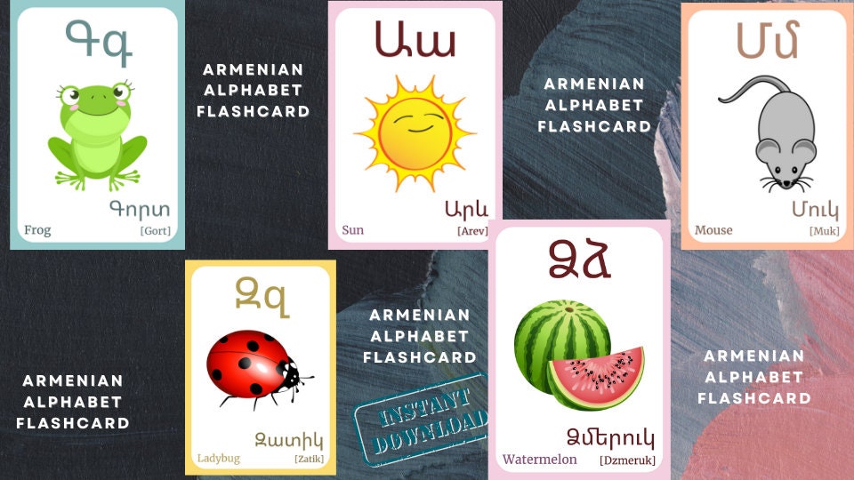 ARMENIAN Alphabet FLASHCARD with picture, Learning Armenian, Armenian Letter Flashcard,Armenian Language,Pdf flashcards, Digital Download