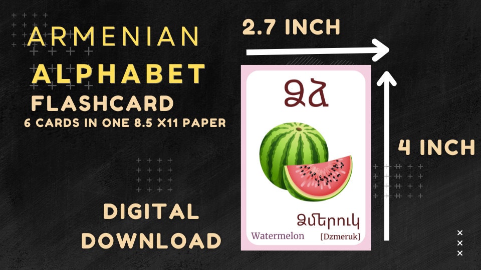 ARMENIAN Alphabet FLASHCARD with picture, Learning Armenian, Armenian Letter Flashcard,Armenian Language,Pdf flashcards, Digital Download