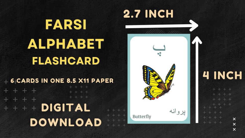 FARSI (Persian) Alphabet FLASHCARD with picture, Learning Farsi (Persian), Farsi (Persian) Letter Flashcard,FARSI (Persian) Language