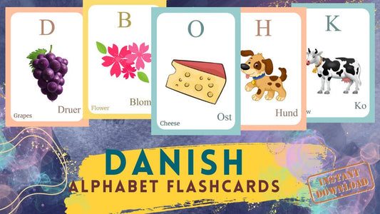 DANISH Alphabet FLASHCARD with picture, Learning Danish, Danish Letter Flashcard,Danish Language,Pdf flashcards, Digital Download