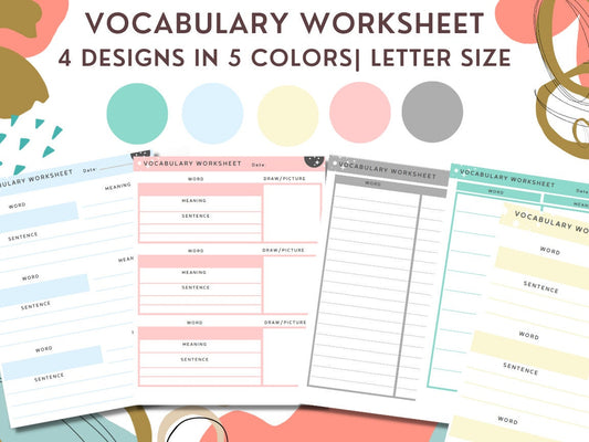 VOCABULARY WORKSHEET and Tracker List - Printable, Perfect Language Learning Template, Vocabulary List, Vocabulary Practice sheets