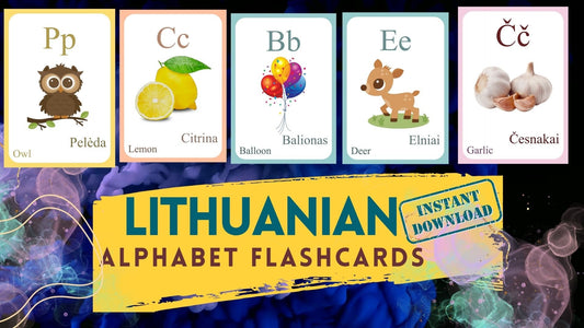 LITHUANIAN Alphabet FLASHCARD with picture, Learning Lithuanian , LITHUANIAN Letter Flashcard, Lithuanian Language, Digital Download