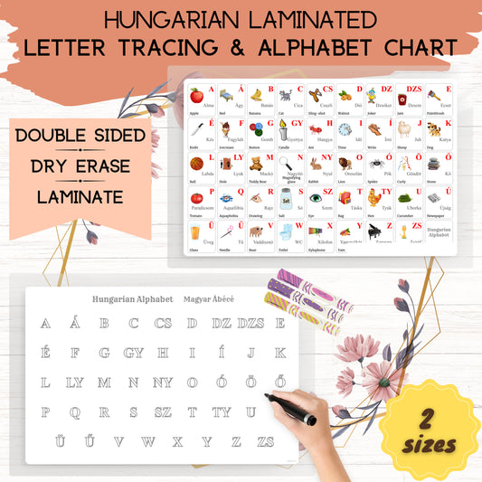 HUNGARIAN Alphabet LAMINATED Placemat - Alphabet Poster and Alphabet Letter Tracing, Educational Placemat, Perfect HUNGARIAN Gift